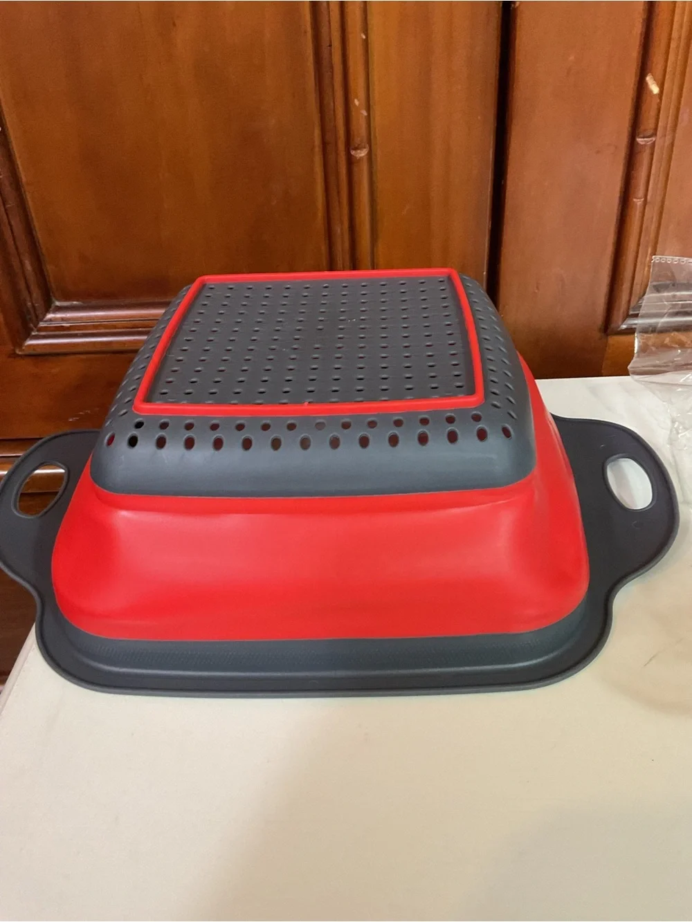 Kitchen Groups Collapsible Colander Gray And Red 7.5”x7.5” Plus Handles Small St